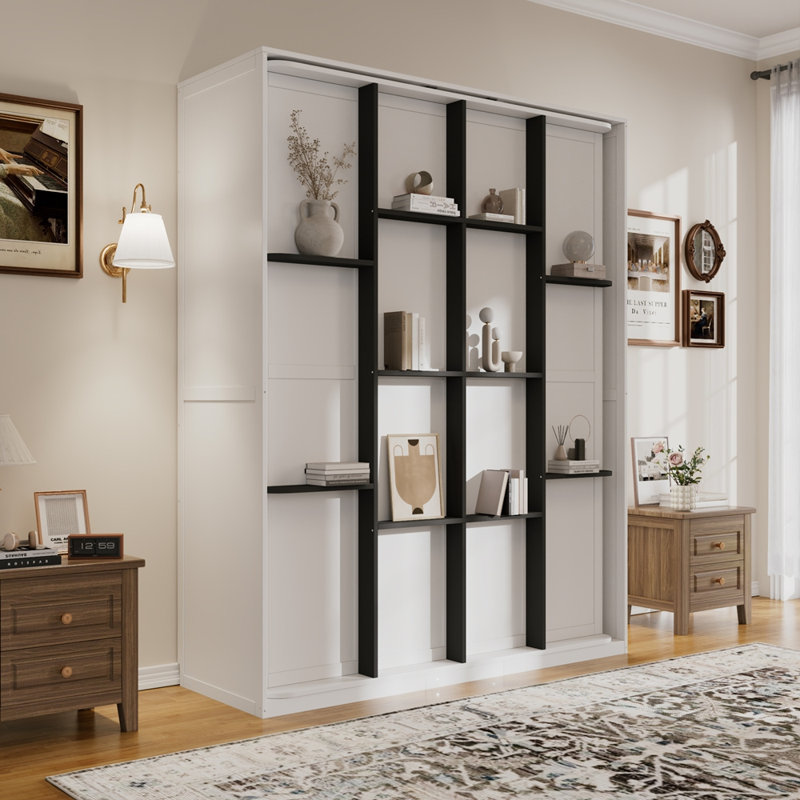 Grand lit escamotable rotatif avec supports de rangement cachés, lit mural multifonctionnel peu encombrant pour le bureau à domicile et les petites pièces