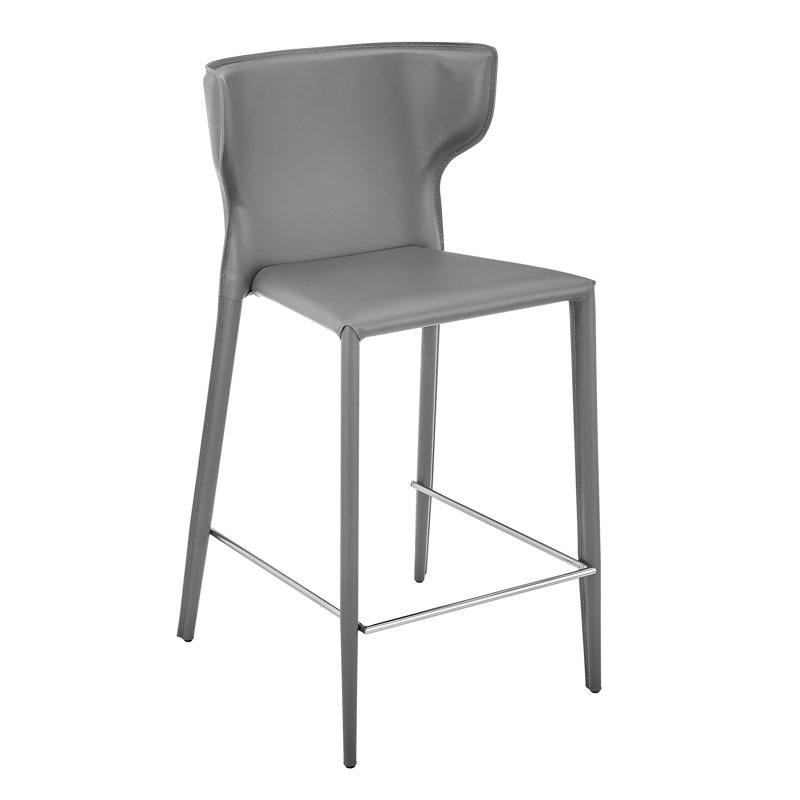 Divinia Bar Stool In Gray Regenerated Leather - Set Of 2, Gray, Counter Stool (24” Seat Height)