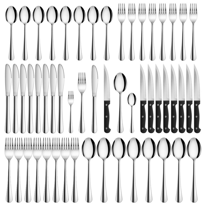 48 Pcs Silverware Set with Steak Knives Service for 8,Stainless Steel Flatware Set,Mirror Polished Cutlery Utensil Set,Home Kitchen Eating Tableware Set,Include Fork Knife Spoon,Dishwasher Safe