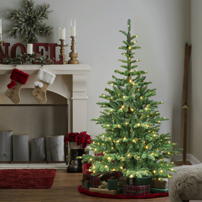 7ft Full Artificial Christmas Tree Featuring 400 Energy - Efficient Warm White Led Lights, 941 Branch Tips, Stable Wooden Base For Festive Holiday Decor With Pe+ Home Atmosphere