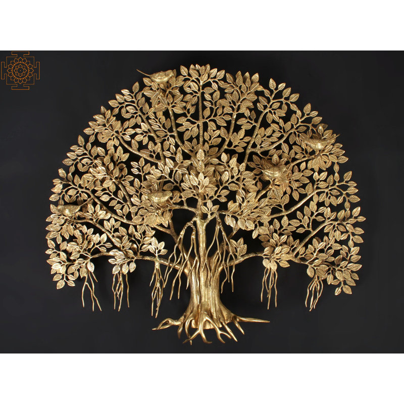 30" Big Banyan Tree Brass Wall Sculpture - Handmade Vat Vruksha Tree of Life Decor for Living Room