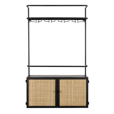 Guuji 10 Bottle Floor Wine Bottle & Glass Rack in Black/Natural