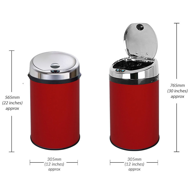 Ladson Steel Motion Sensor Kitchen Trash Can, 30L, Red
