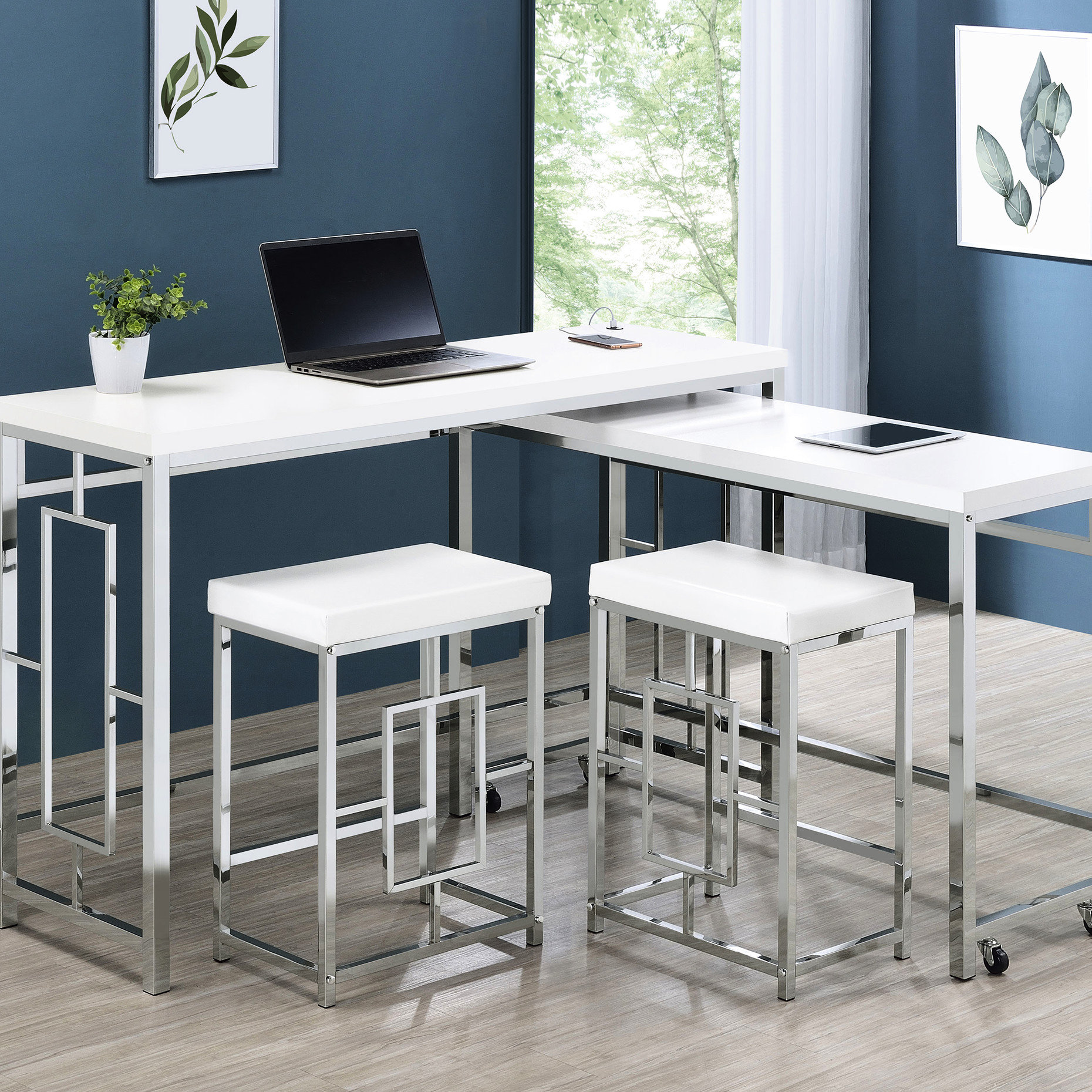 Ivy Bronx 4 Counter Height Dining In White, Contemporary Style For ...