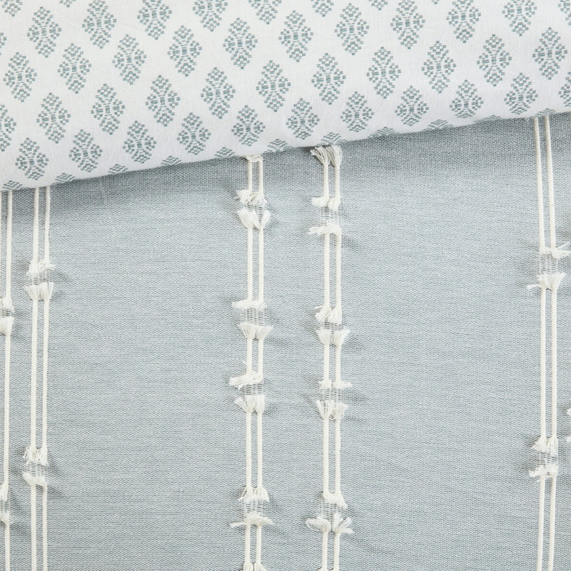 Housse de couette 3 pièces pour lit double / grand, coton avec rayures naturelles et literie lavable à la machine, tissu brodé lavable à l'envers