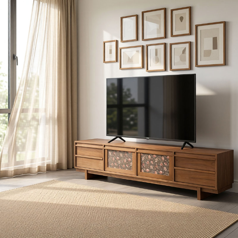 Meuble télé minimaliste en chêne blanc, 16.92"H x 70.86"L x 15.74"W