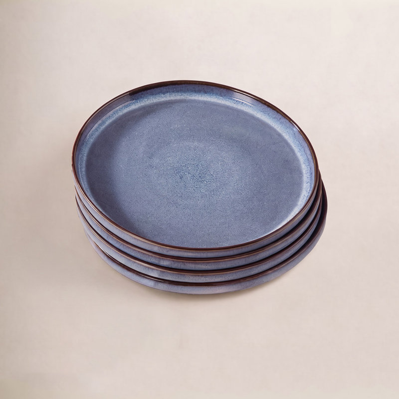 Ensemble de 4 assiettes à dîner en céramique bleue vancasso, assiettes cuites au four, Bleu