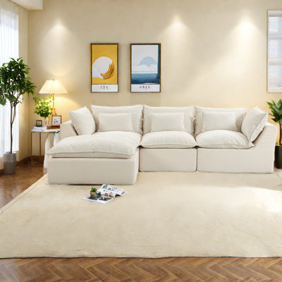 Canapé modulaire surdimensionné en velours, blanc antique pour les salons modernes