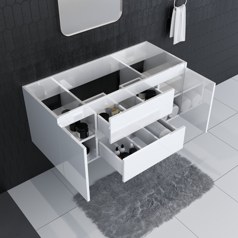 Salt 47'' Glossy White Wall-Mounted Single Vanity Base