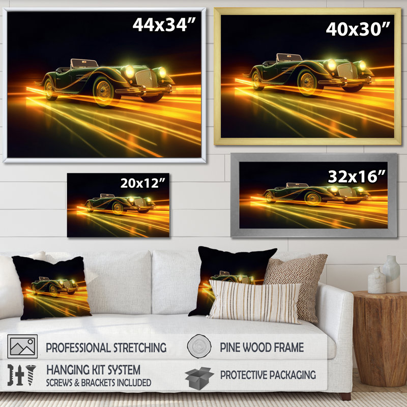Jaune néon classique sur toile, Cadre photo noir, H 12 po x l 20 po x P 1 po