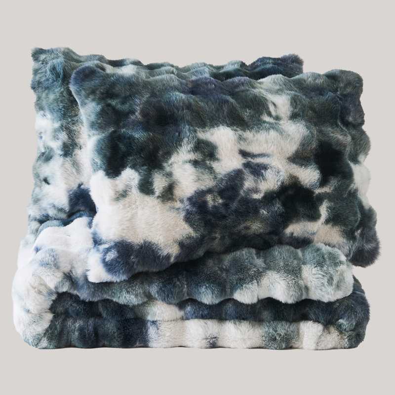 Merveilleux ensemble d'édredon luxueux à bulles Tie-Dye, Édredon pour très grand lit + 2 taies décorativ, Bleu