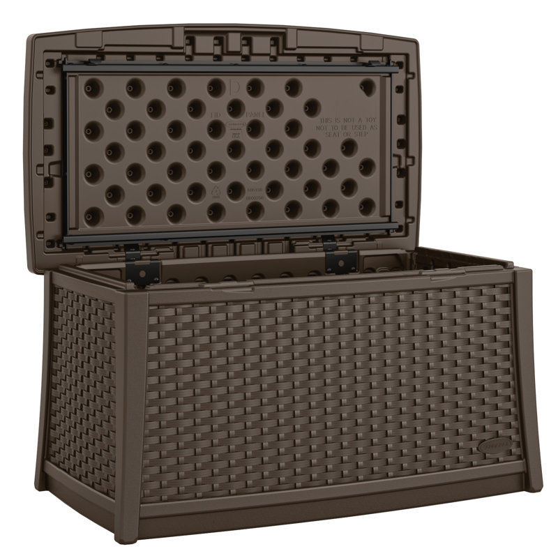 Suncast 34 in. W x 20 in. D Resin Outdoor Coffee Table with Storage and Hinged Lid, Made in the USA, Brown