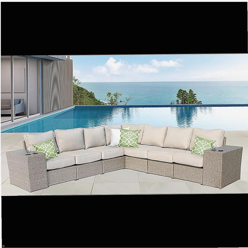 Ensemble de canapé d'extérieur en osier pour 6 personnes avec coussins, entièrement assemblé, Cream/Beige