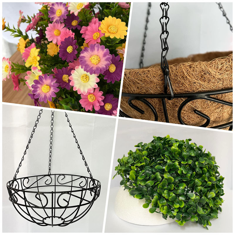 Fleurs artificielles suspendues dans un panier, Multicolore
