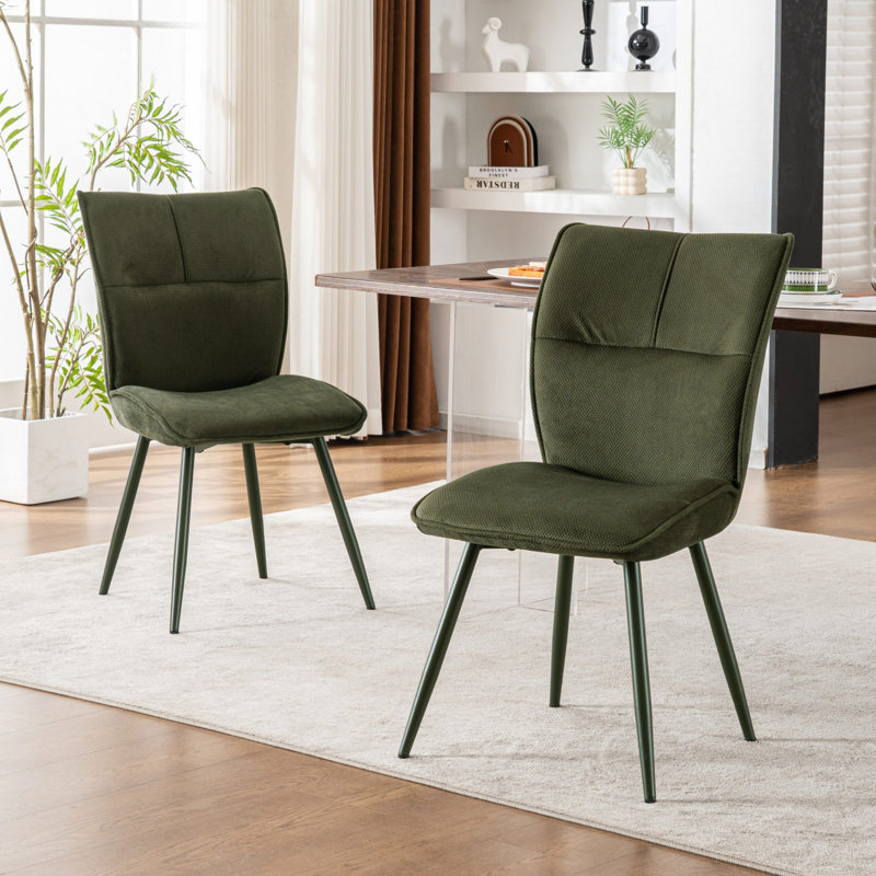 Leahana Chenille Upholstered Dining Chairs, Dark Green