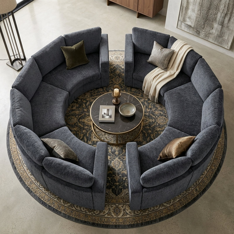 Canapé modulaire courbé modulaire, 2 ensembles de canapés semi-circulaires en chenille à 3 places, canapé rond moderne à assise profonde avec revêtement doux, canapé contemporain pour salon et appartement