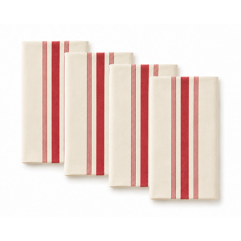 Ensemble de 4 serviettes de table en tissu de coton beige à rayures rouges 20 po x 20 po