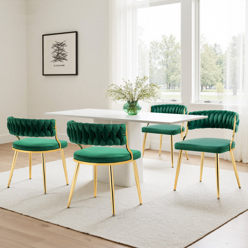 Christal 21.65'' W 4-Piece Velvet Dining Chair Set with Metal Legs, Dark Green
