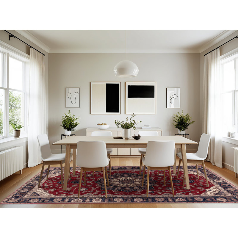 Machine Washable Persian Red Area Rug, Rectangle 7' x 10'