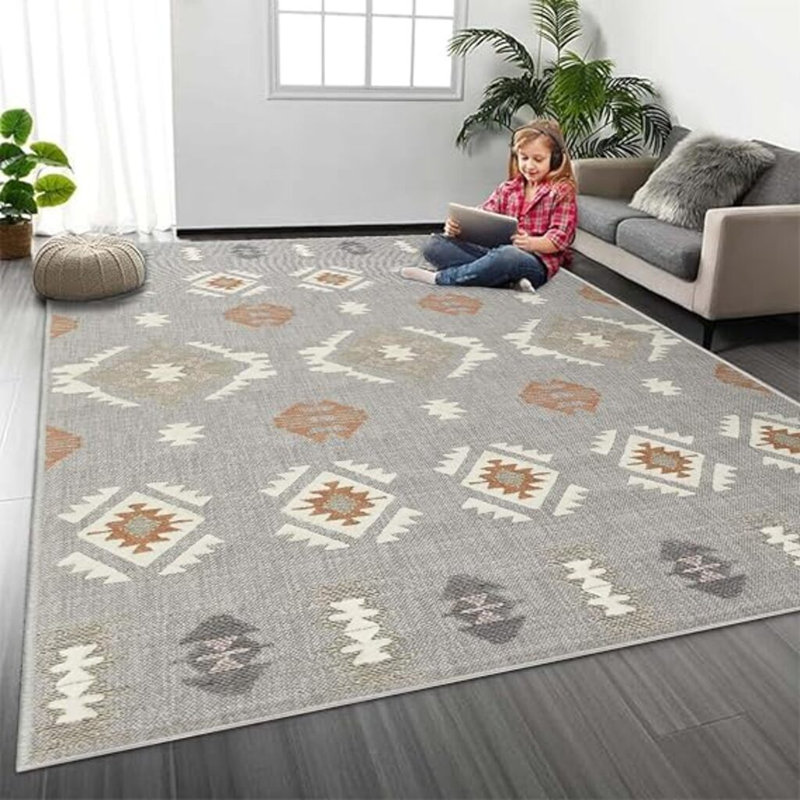 Rectangle 120 cm x 170 cm Geometric Flatweave Area Rug