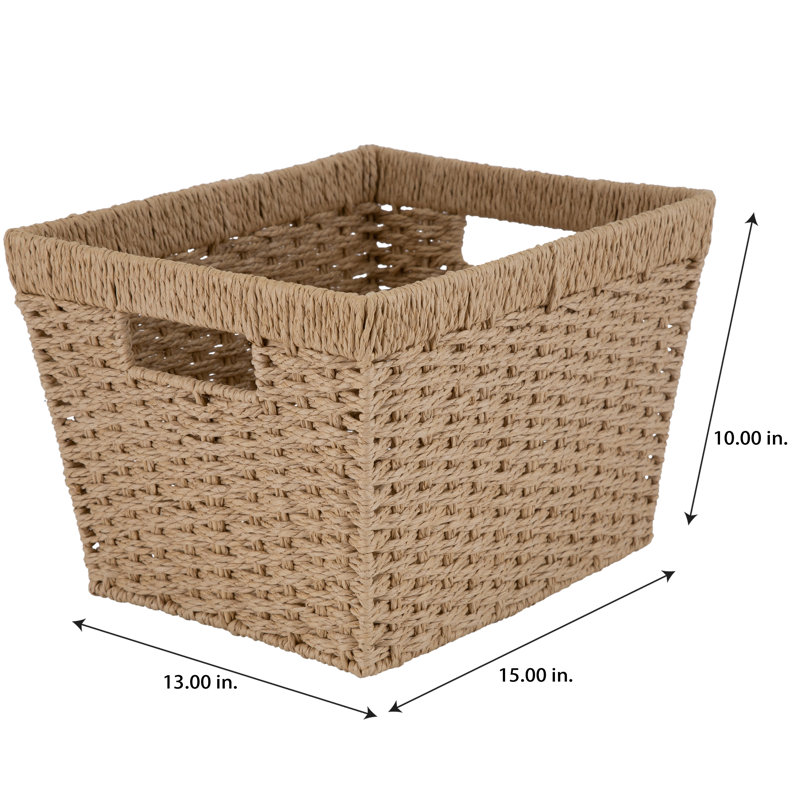 Large Beige Paper Rope Rectangular Storage Basket with Handles
