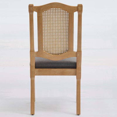 Wood Rattan-Back Dining Chair with High-Resilience Foam and S-Springs, Perfect for Rustic and Natural Style Interiors, Set of 2