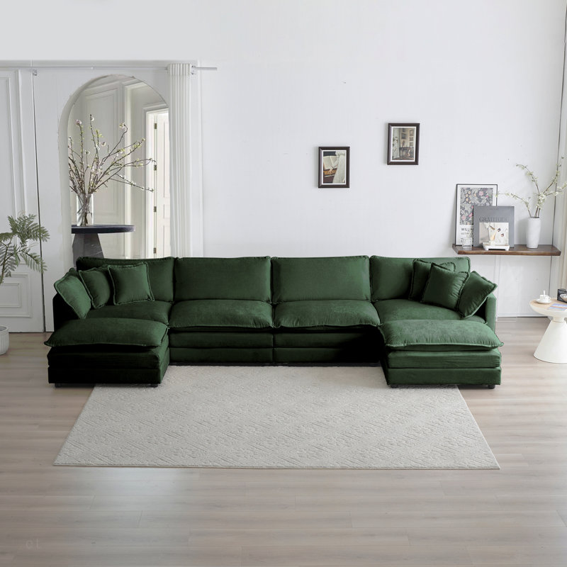 Canapé Comfort U, Chenille verte