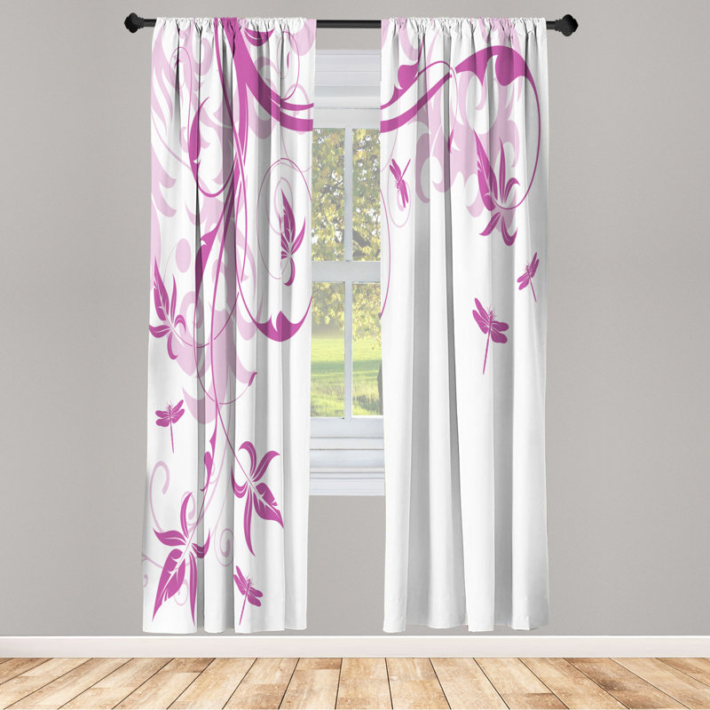 Microfiber Floral Semi-Sheer Rod Pocket Curtain Panels, 28" W x 84" L, White/Light Purple