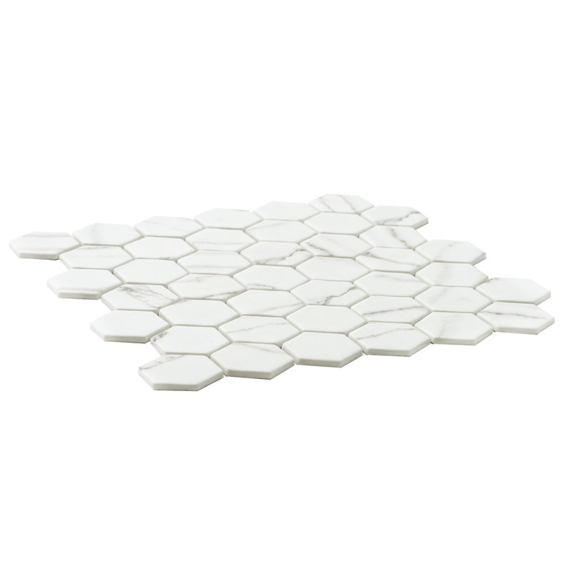 Eterna Hexx 12'' x 12'' Recycled Glass Mosaic, Veny White