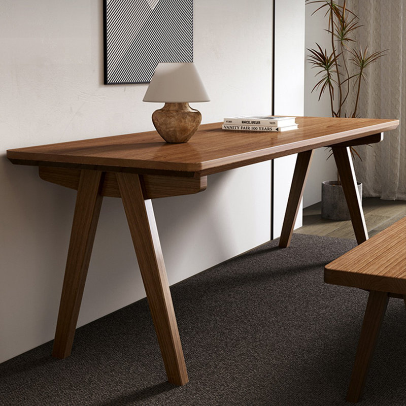 Bureau d'écriture rectangulaire en bois massif noyer, H 29,53 po x l 70,87 po x P 31,5 po