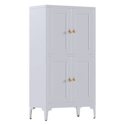 Bathroom Floor Cabinet With Anti Friction Pad, Metal Side Storage Organizer, Freestanding Cabinet With 4 Doors, Adjustable Shelf, Assembly Required