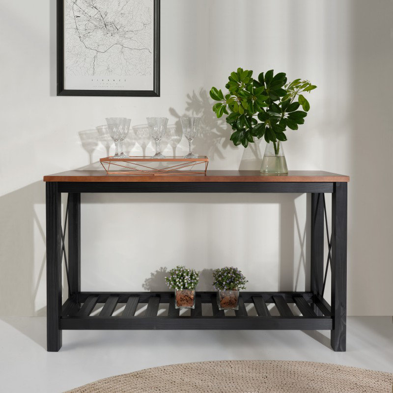 132cm Solid Wood Console Table, Black