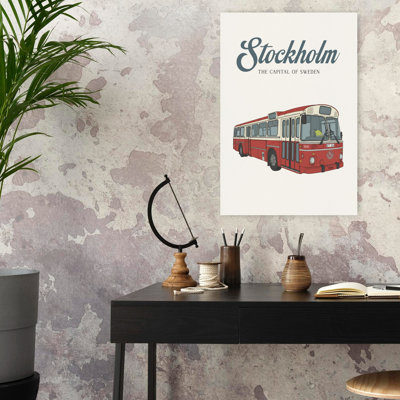 Classic Red Stockholm Bus Classic Retro Vintage City Wall Art