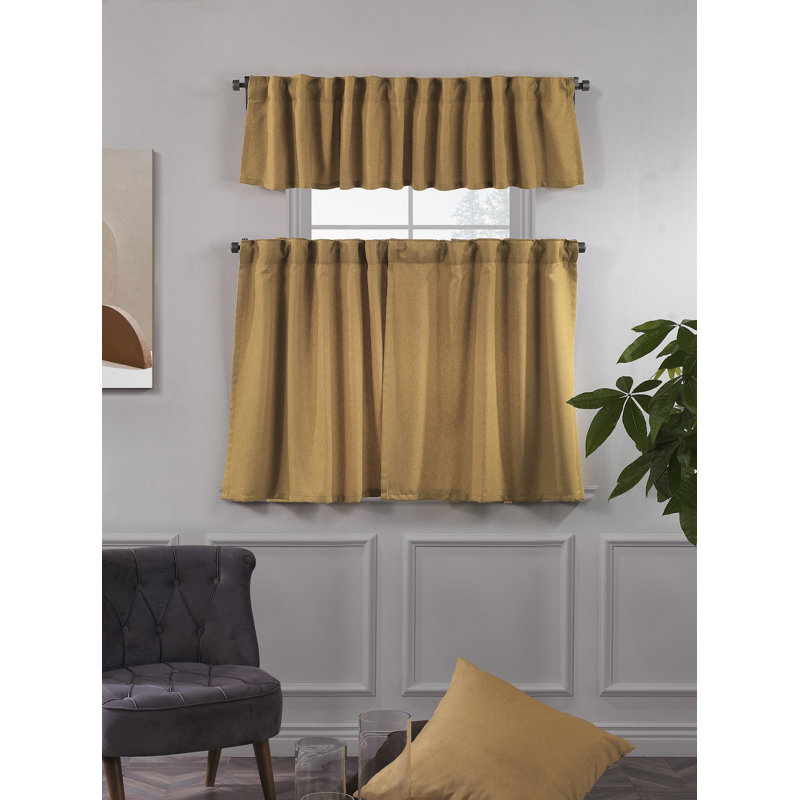 Decorative Kitchen Curtain And Valance,Caffe Curtains And Valance Set, Kitchen Curtains, 24" W x 24" L, Mustard Yellow