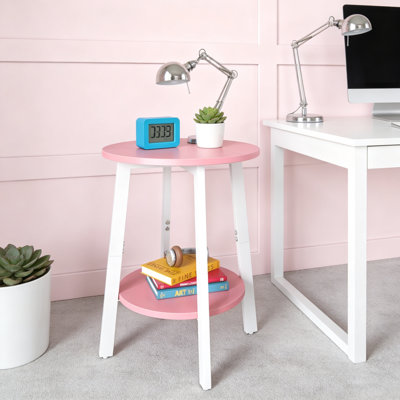 Ensemble de 2 tables d'appoint rondes avec tablette de rangement, table de chevet à 2 niveaux pour salon ou chambre à coucher