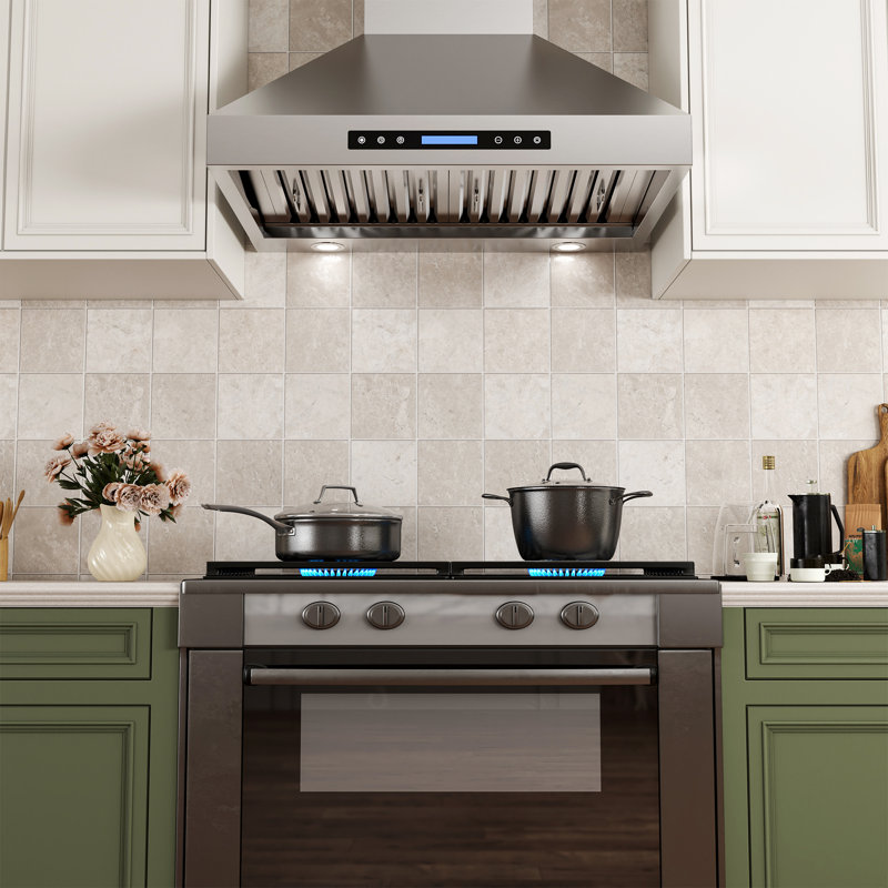 30 inch 800 CFM Convertible Wall Mount Range Hood 4 Speed Quiet Stainless Steel Remote and Touch Panel Control with LED Lights