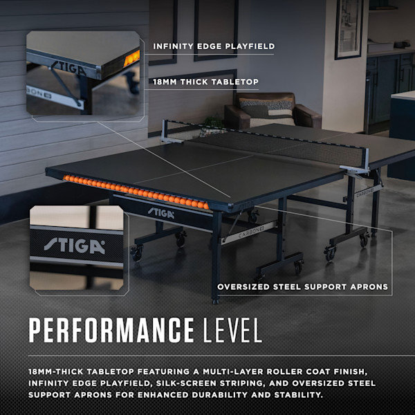 Carbon Black Folding Table Tennis Table with Net and Ball Storage