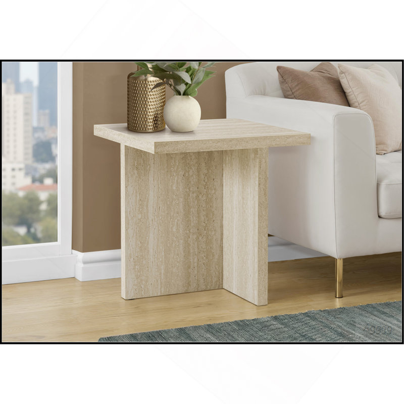 Table d'appoint, H 24 po, table de bout, table d'appoint, salon, table de chevet, chambre à coucher, stratifié travertin aspect pierre, contemporain, moderne