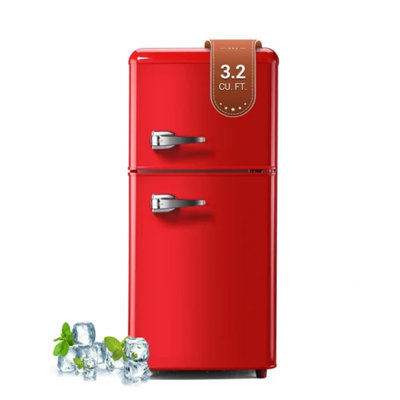 Mini réfrigérateur rétro 3,2 pi cu Réfrigérateur de taille appartement avec congélateur et réfrigérateur de style rétro avec thermostat réglable à 7 niveaux pour 2 réfrigérateurs de cuisine compacts