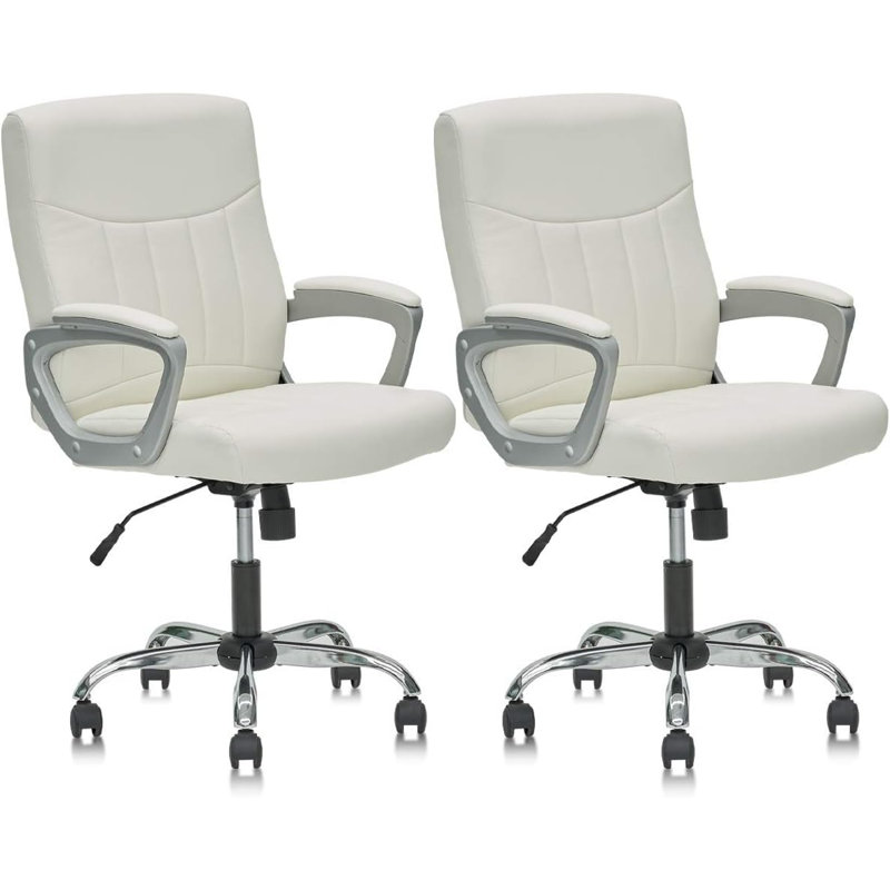 Daizja Faux Leather Executive Chair 2 Pack, White, Silver