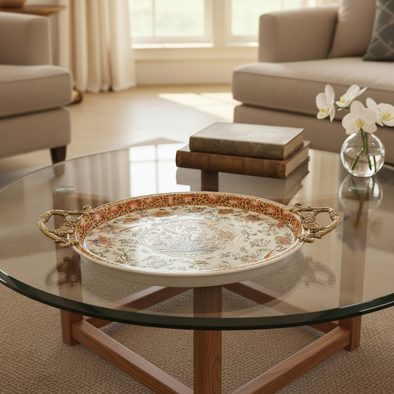 Plateau ovale en porcelaine avec bronze Ormolu - Régence