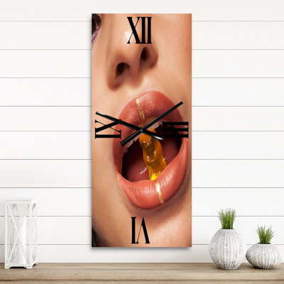 Close up VIew of Woman Lips Biting Gummy Bear - Modern Wall Clock