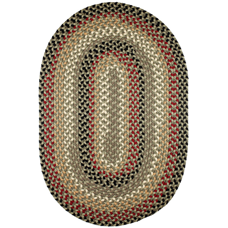 Tapis décoratif en brun/vert tressé à la main intérieur/extérieur Mathis, Ovale 3 pi x 5 pi