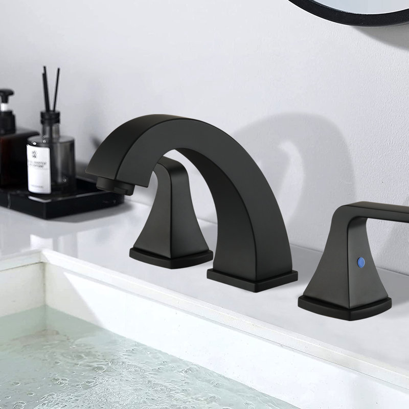 Widespread 2-handle Bathroom Faucet with Drain Assembly, Matte Black