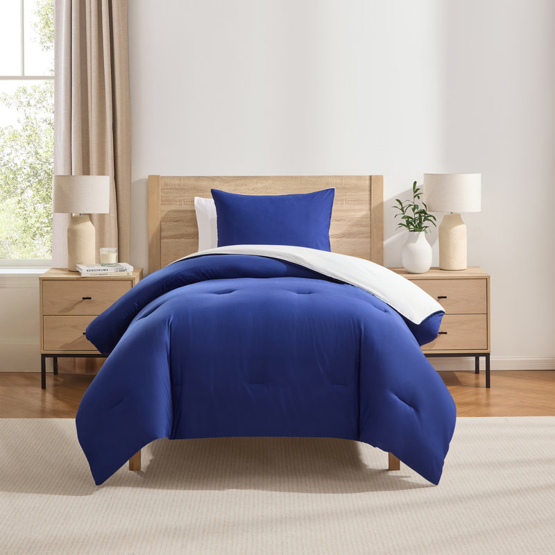 Ensemble d'édredon réversible ultra doux 2 pièces, Bleu gris / beige chaud, Édredon pour lit simple + 1 taie décorative stan