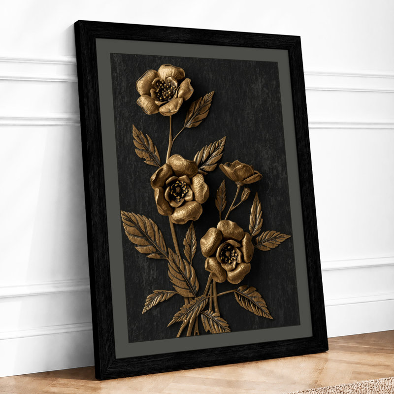 Gilded Roses Botanical - Framed Print, Black, A3 - 42.0 x 29.7 cm