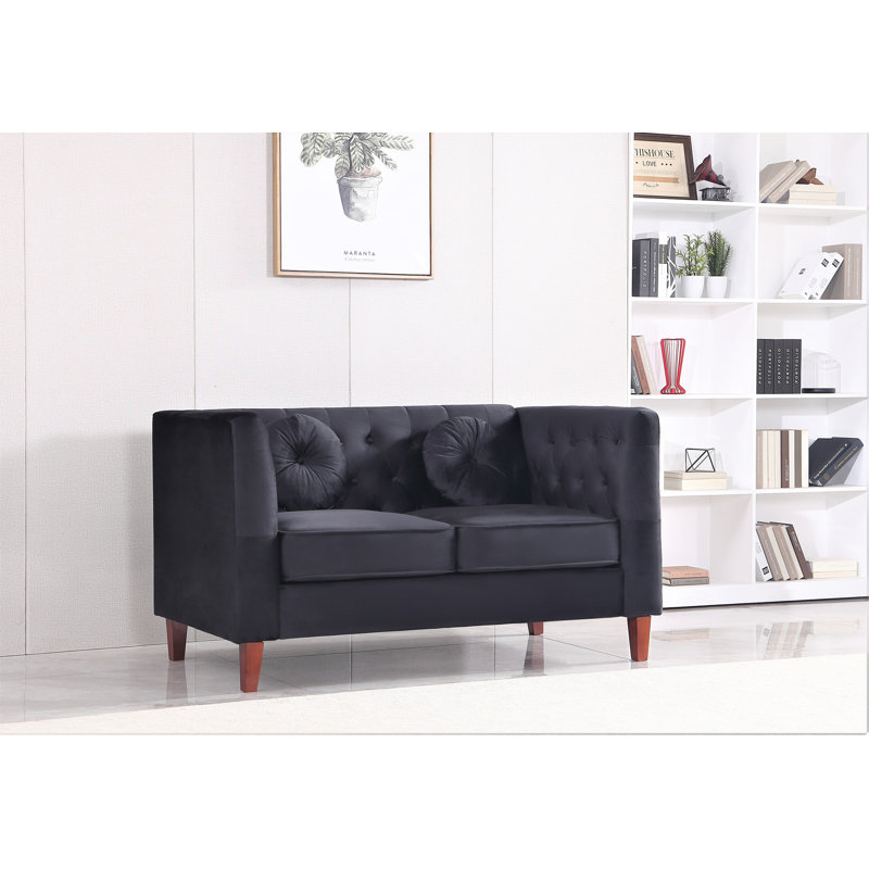 Doraine 59'' Velvet Loveseat, Black Velvet