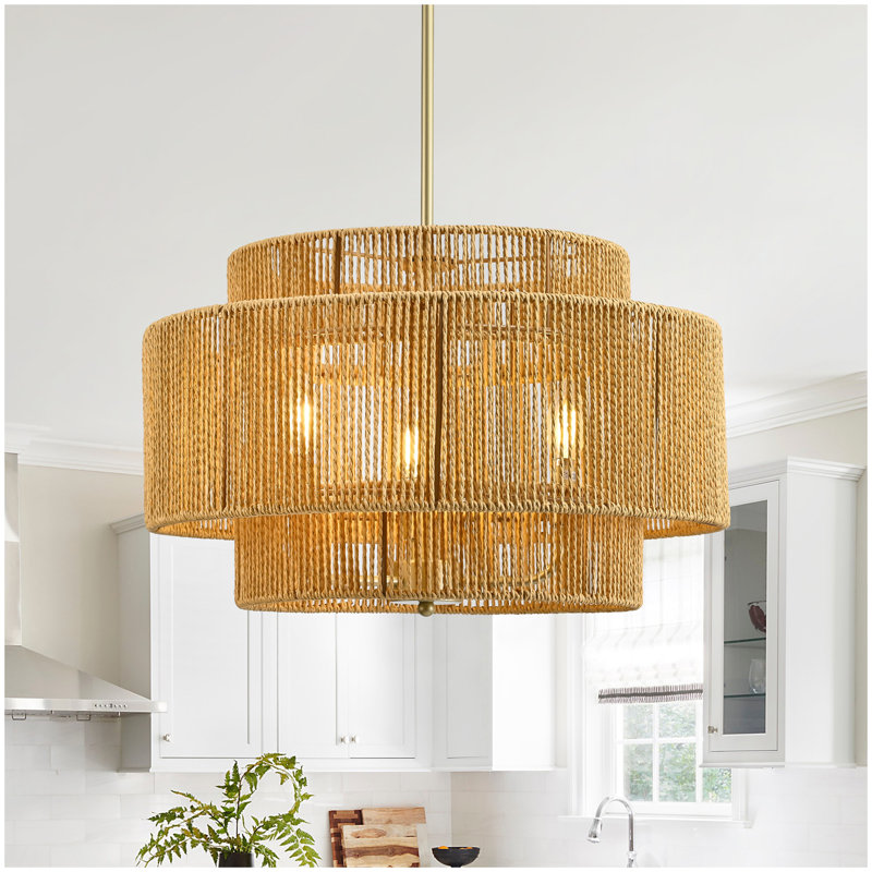 Lustre en rotin Boho, luminaire suspendu rustique moderne à 3 lumières pour salle à manger, salon, chambre à coucher, îlot de cuisine ((ampoules E12 non incluses)