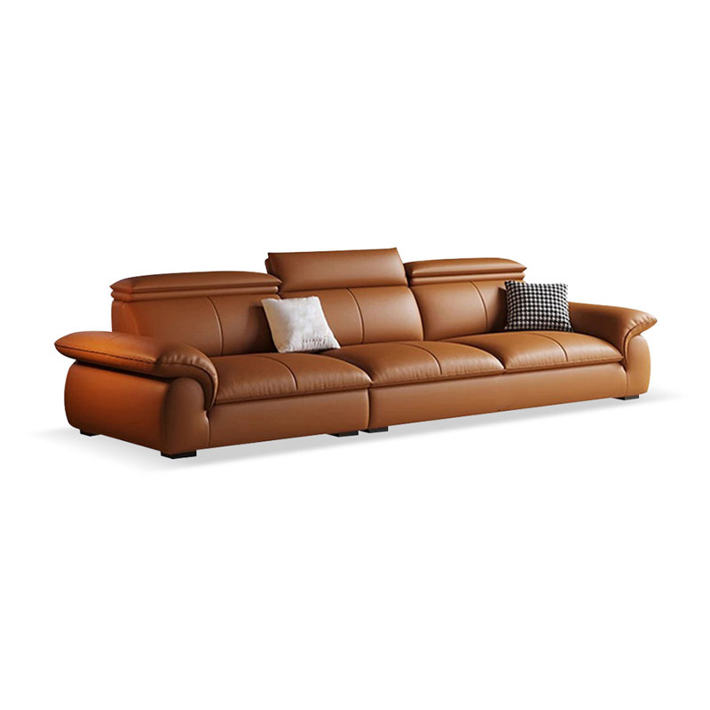 Orange Genuine Leather Modular Sofa, 37.4" H x 98.43" W x 39.37" D, 3