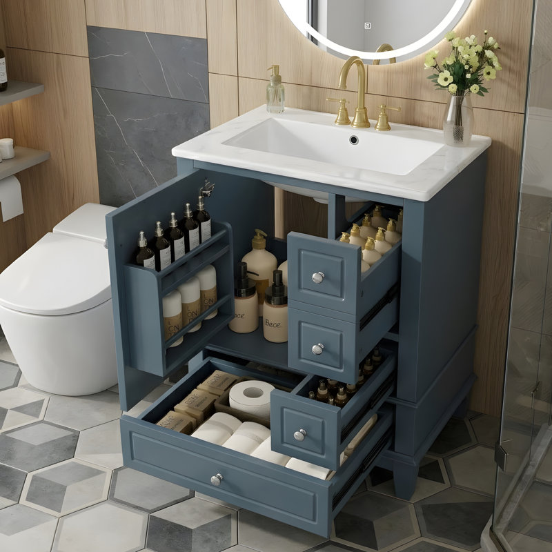 Meuble-lavabo 24 po avec lavabo et rangement polyvalent, Bleu gris